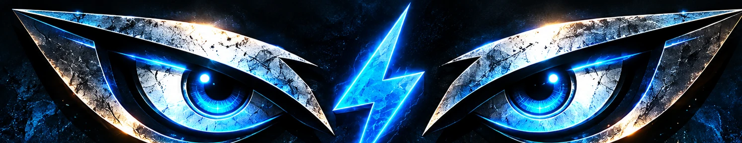 Watch & Bolt: electric blue watchful eyes and lightning bolt